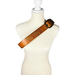 Hollister Tooled Leather Floral Butterfly Belt Brown Y2K Boho L